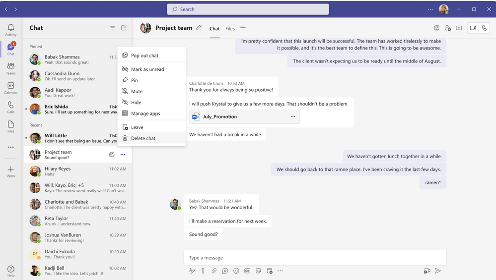 Microsoft Teams delete chat