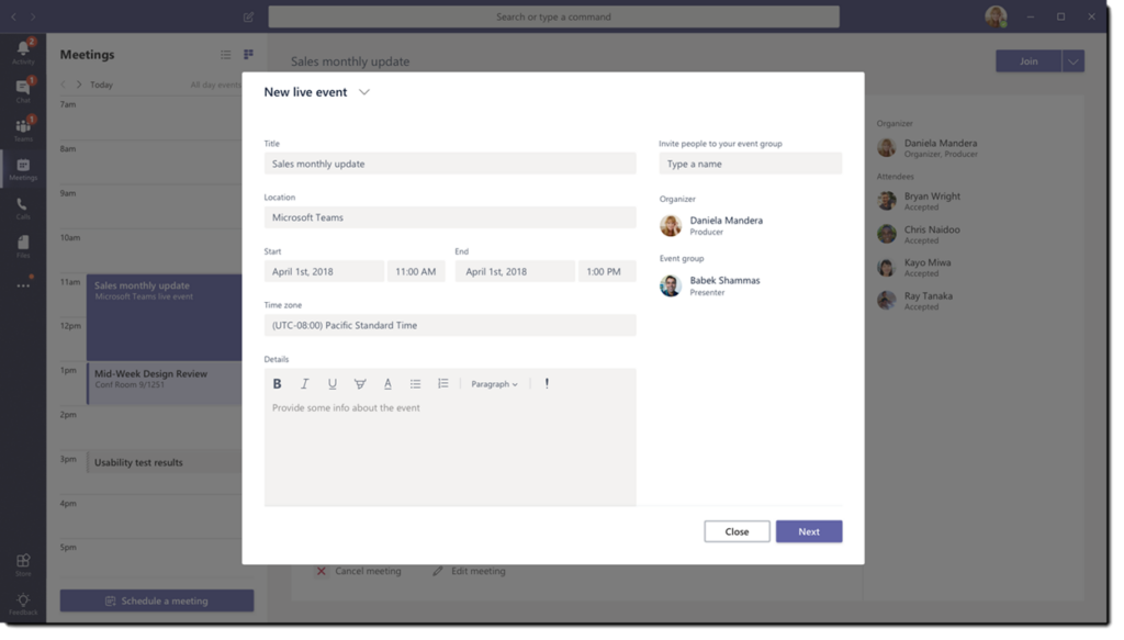 Microsoft Teams live events can be scheduled like regular meetings