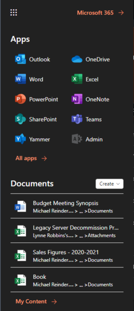 Using the Microsoft 365 App Selector to open OneDrive for Business