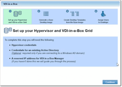 Set up hypervisor and VDI-in-a-box grid
