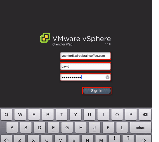 connect to vcenter server from iPad