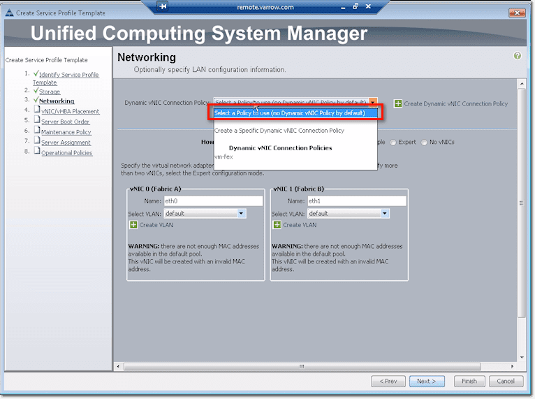 no dynamic vnic policy by default