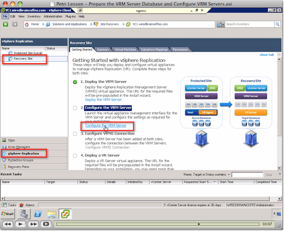 VMware Site Recovery Manager configure the vrm server