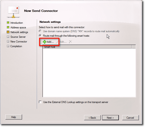 New Send Connector - Network Settings