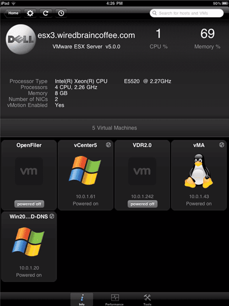  esx server on vsphere client for ipad