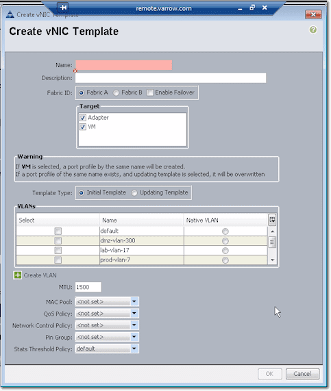 vnic template settings