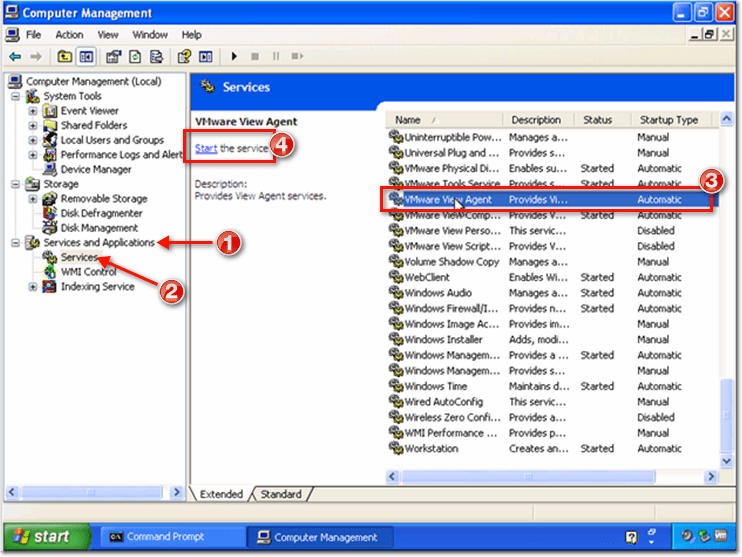 Manual start of vmware view agent