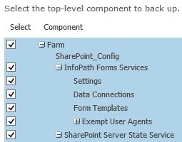 Sharepoint 2010 select components to back up