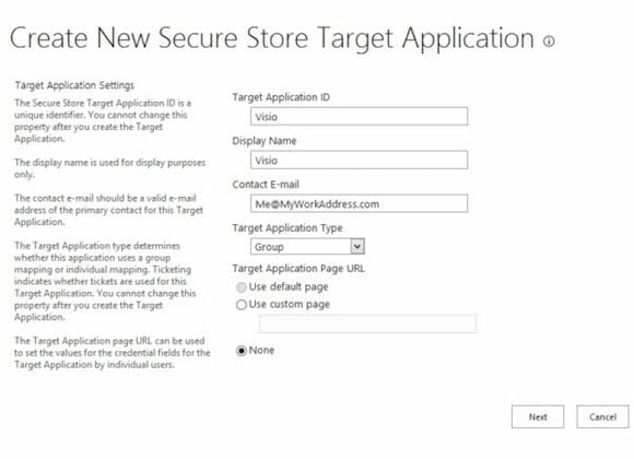 Configure Visio Graphics Service in SharePoint 2013: Secure Store Target