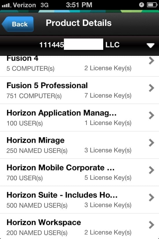 my vmware mobile app: license keys