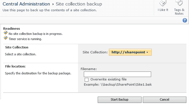 Sharepoint 2010 Backup Site Collection