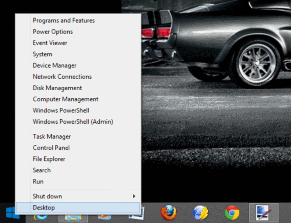 The Windows 8.1 start button (with menu) on the desktop