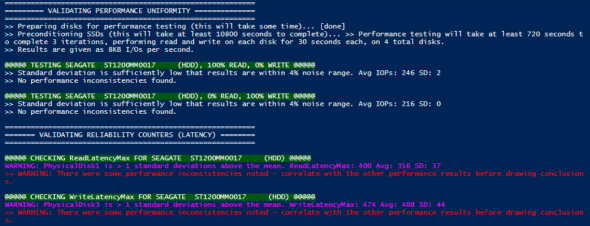 Using Validate-StoragePool.PS1 to test the performance of disks before deploying Storage Spaces