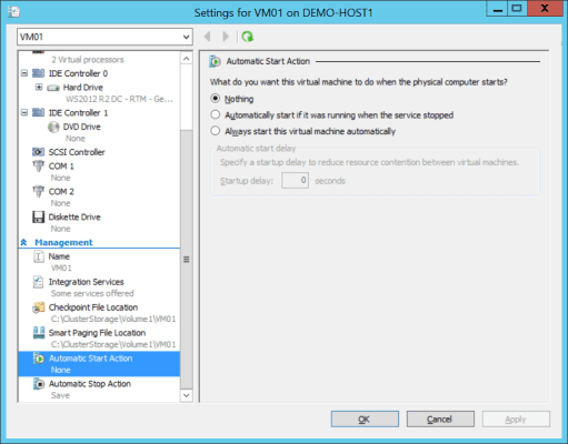 Automatic Start Action of a Hyper-V virtual machine