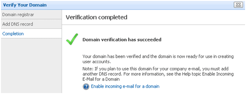 BPOS: Domain successfully verified