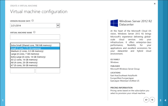 Selecting a Microsoft Azure virtual machine specification