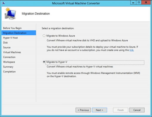 Microsoft Virtual Machine Converter (MVMC): move to Hyper-V or Azure