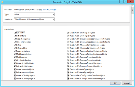 Setting permissions on the DKM container