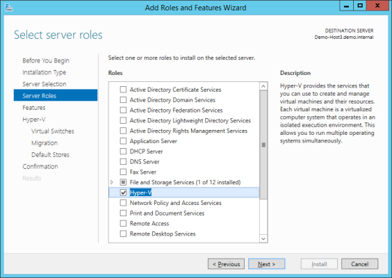 Using Server Manager to Enable Windows Server 2012 R2 Hyper-V