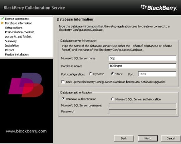 integrate Lync 2010 with Blackberry collaboration service: install BES