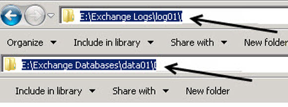 Exchange log and data file paths