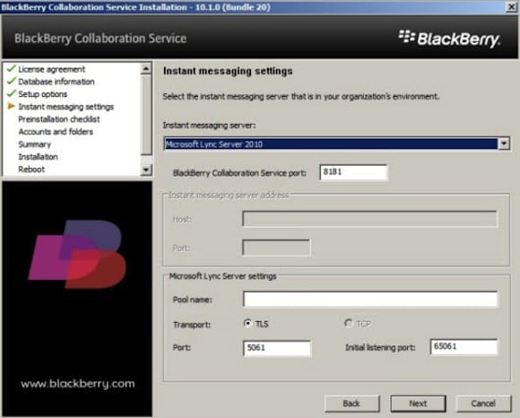 Integrate Lync 2010 with BlackBerry Exchange Server (BES): Blackberry Collaboration Service setup