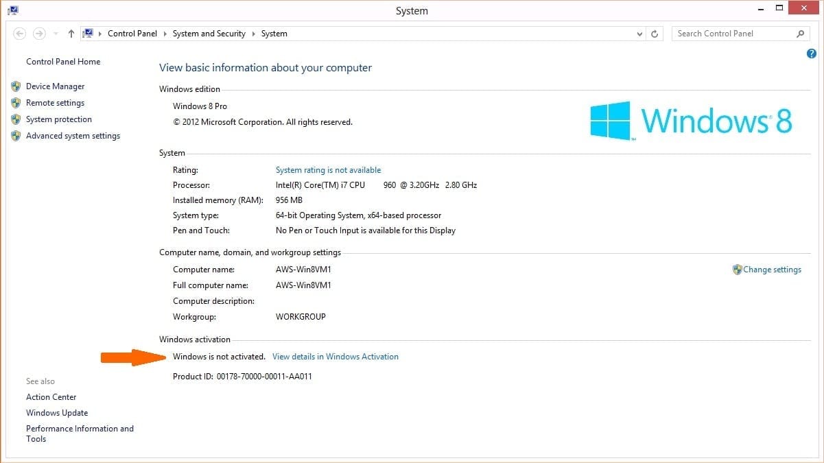 Windows 8 System Information Not Activated
