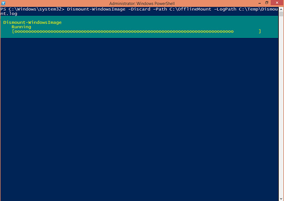 Dismounting the install.wim file from DISM using the Dismount-WindowsImage cmdlet