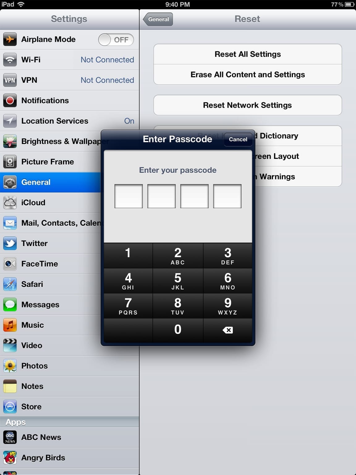 ipad wipe enter password