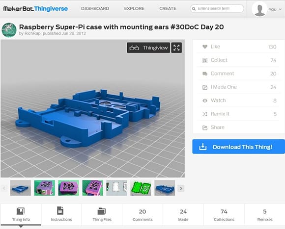 MakerBot Replicator 2 Desktop 3D Printer Thingverse Thing screenshot