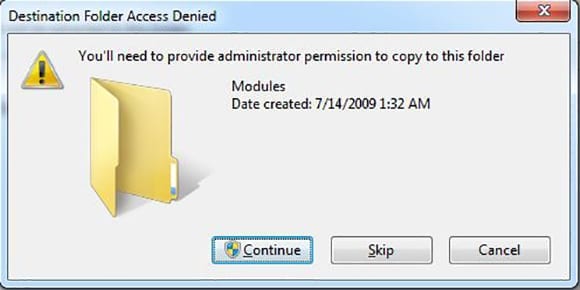 UAC prompt copying files
