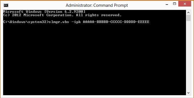 Fig 4 - Windows 8 Entering Product Key on the Command Line