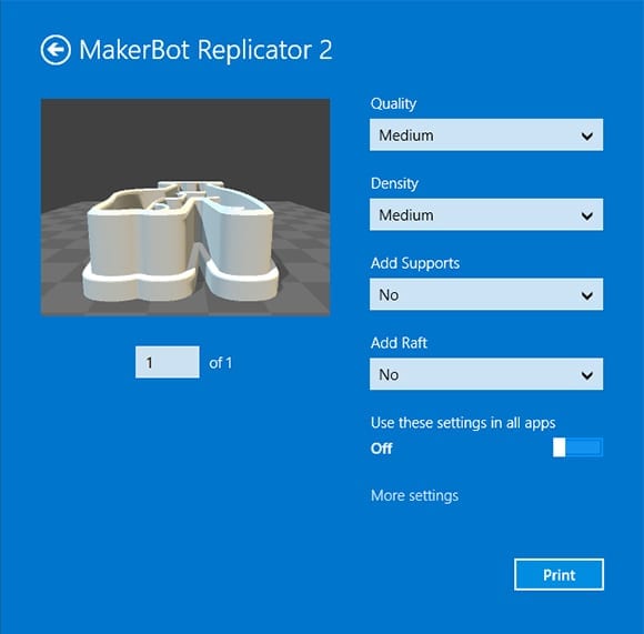 MakerBot Replicator 2 Desktop 3D Print dialog