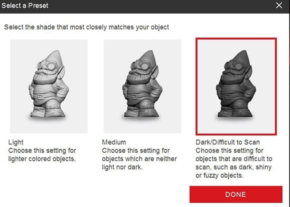 Makerbot Digitizer Select Scan Preset