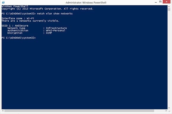Display the Windows PowerShell (Admin) Prompt show networks