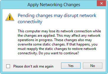 Hyper-V Apply Networking Changes warning