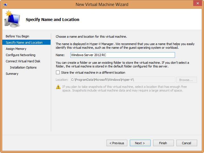 Windows 8 Hyper-V virtual machine name