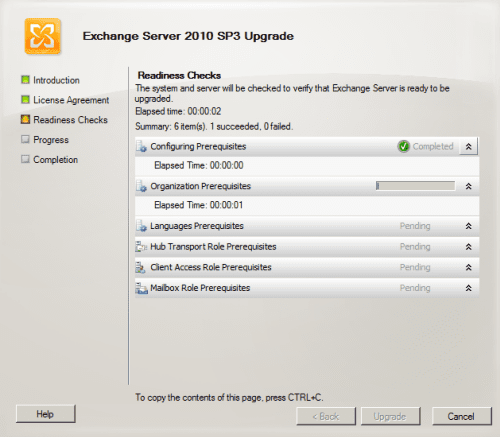 Install Microsoft Exchange Upgrade readiness check