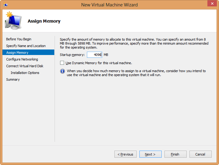 Windows 8 Hyper-V assign memory