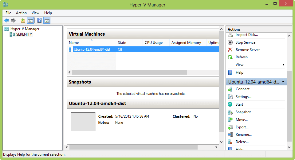 Hyper-V virtual machine in manager