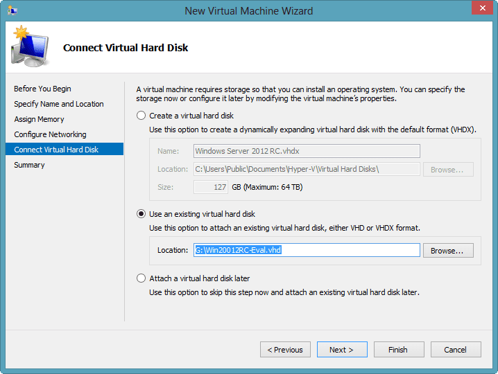 Windows 8 Hyper-V connect virtual hard disk