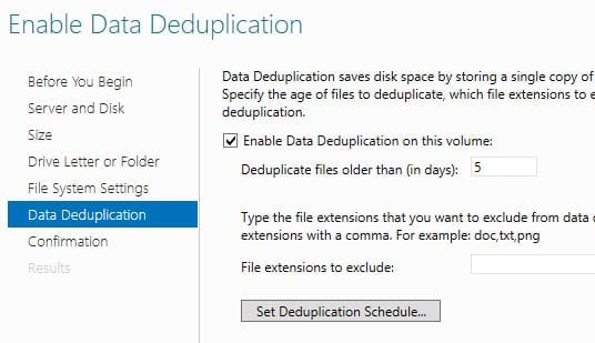Enabling data deduplication in Windows Server 2012