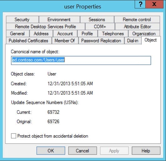 Active Directory object information in ADUC