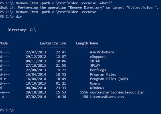 Delete a folder using the PowerShell Remove-Item cmdlet