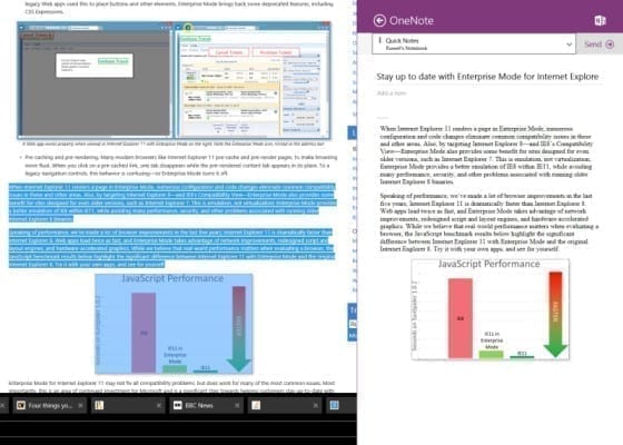 Windows Store apps IE and OneNote running on Windows 8.1 Update