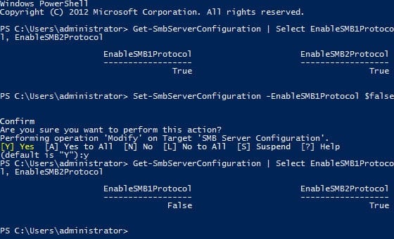 Check SMB protocol configuration in Windows Server 2012