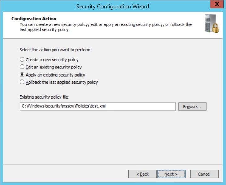 Apply an existing policy using the Security Configuration Wizard (Image Credit: Russell Smith)