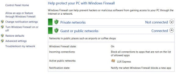 Checking the status of Windows Firewall