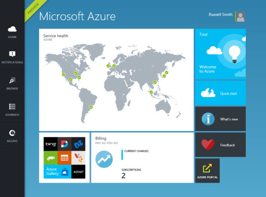 The new Microsoft Azure portal in preview form