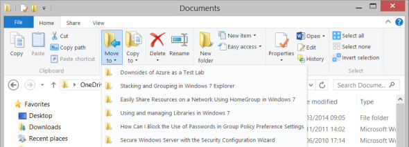 The Home tab in Windows 8 File Explorer